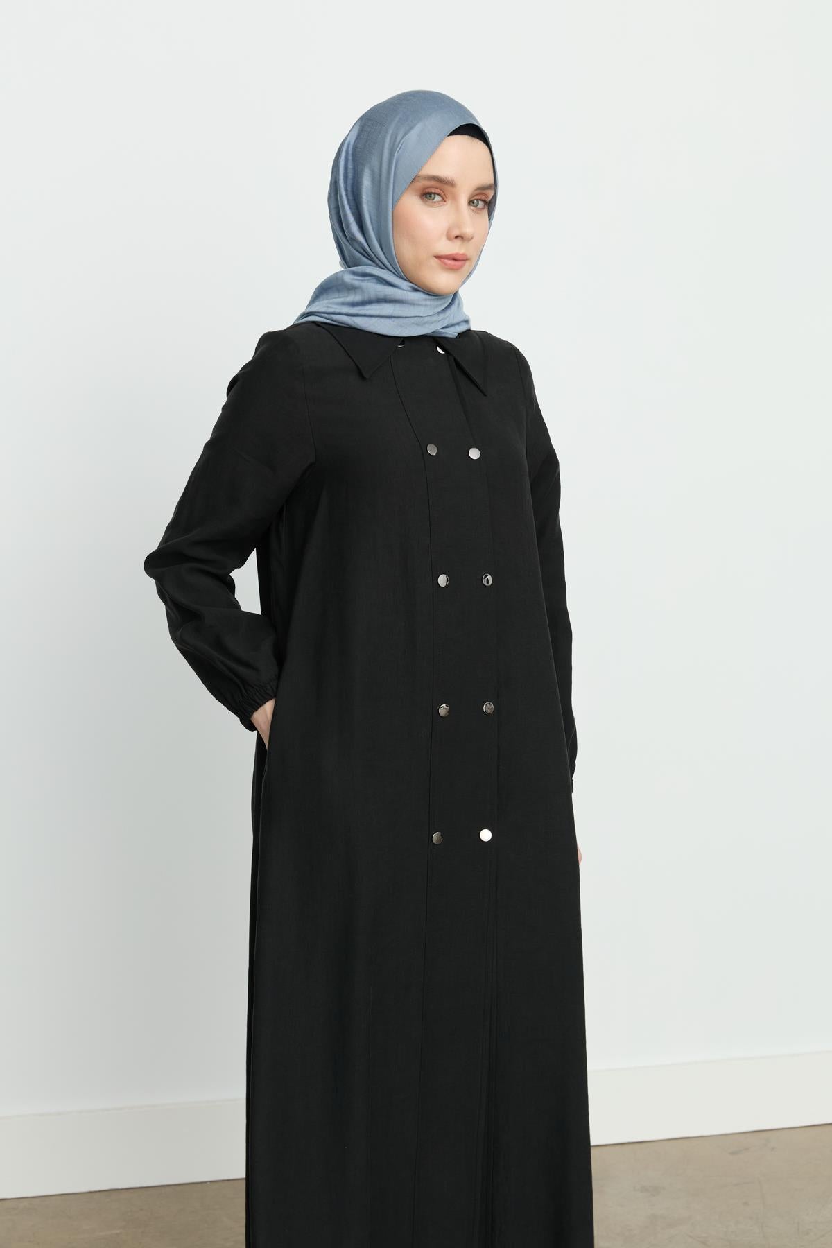 Yarım Kruvaze Tencel Ferace Siyah