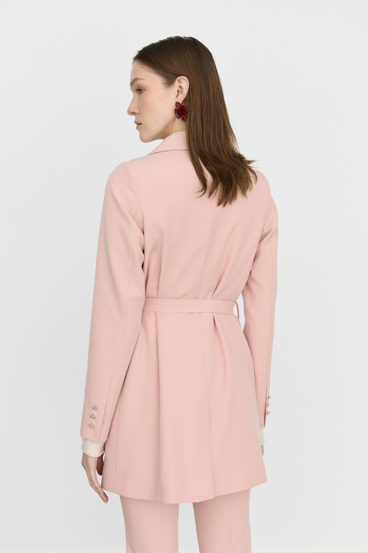 Beli Kuşaklı Blazer Ceket Somon