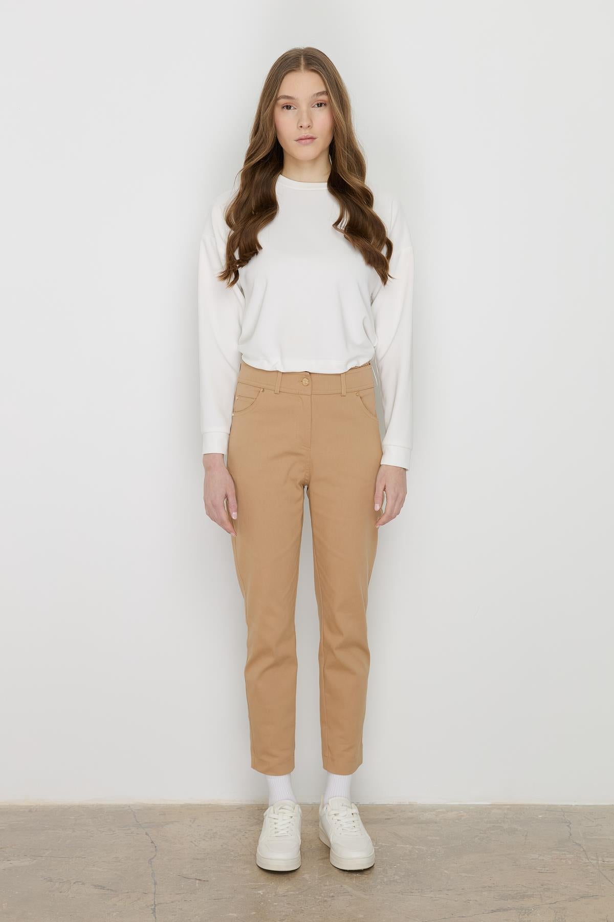 Dar Paça Kanvas Pantolon Camel