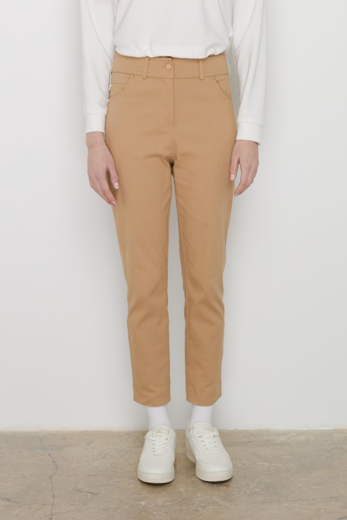 Dar Paça Kanvas Pantolon Camel