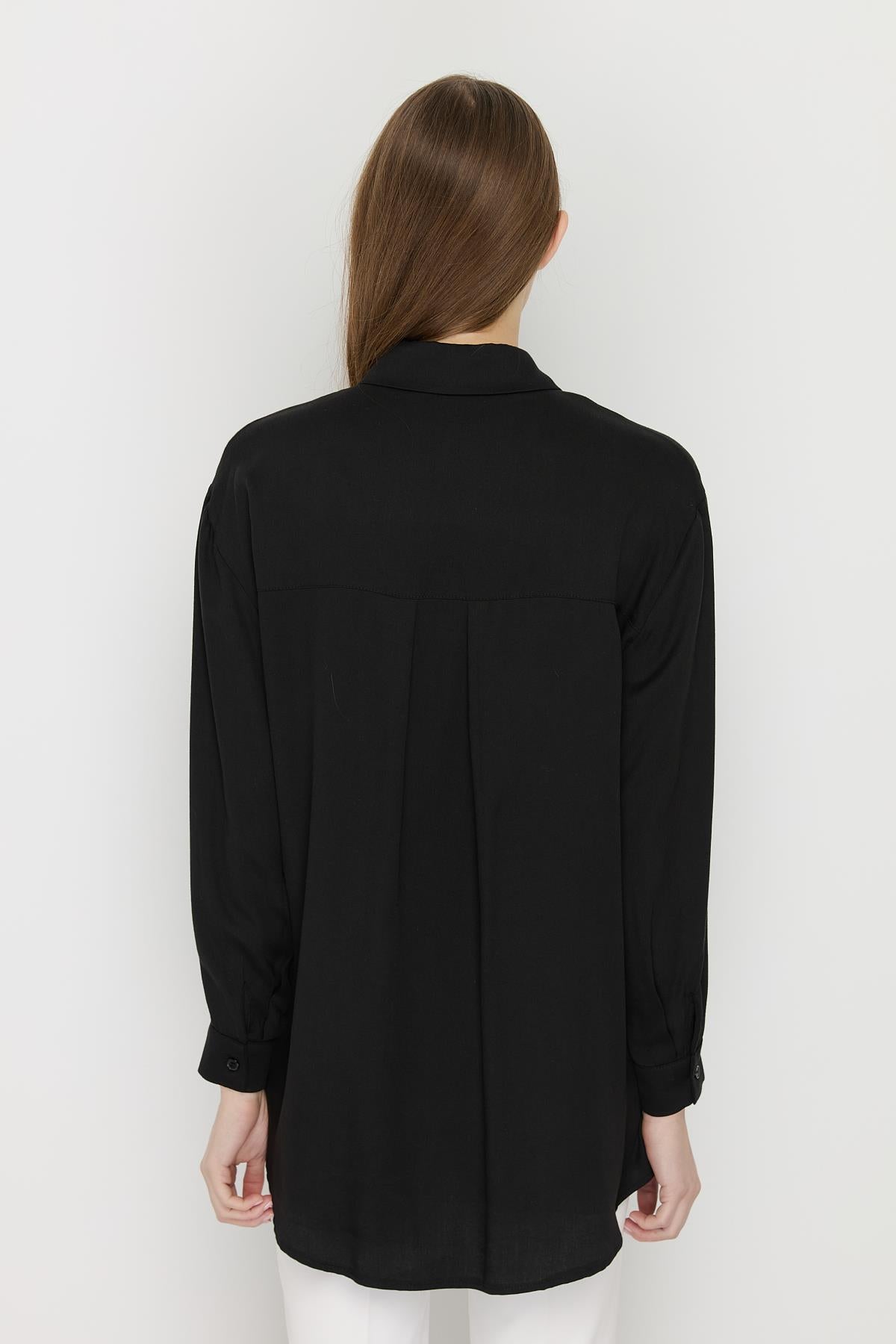 Gömlek Yaka Tencel Basic Tunik Siyah