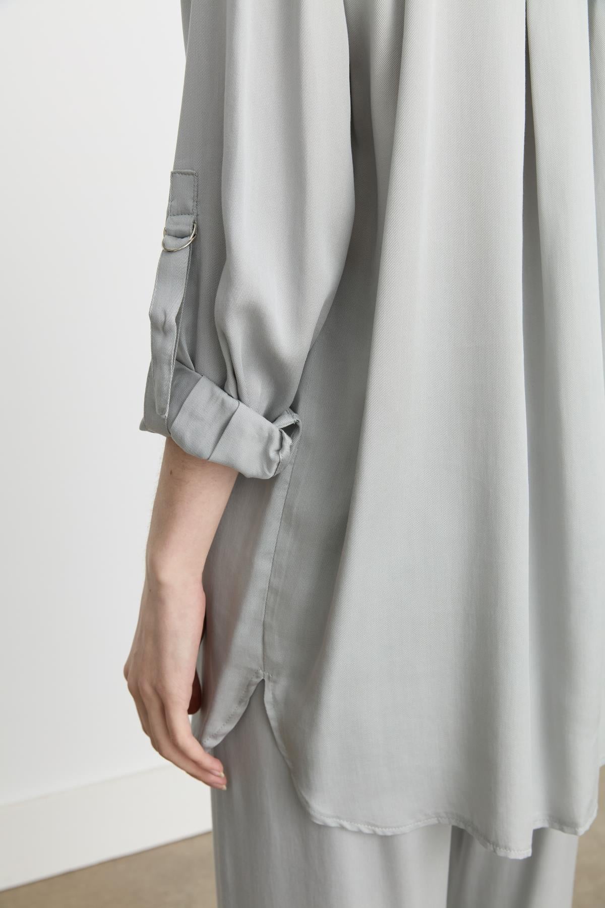 Tencel Pantolon Tunik Takım Gri