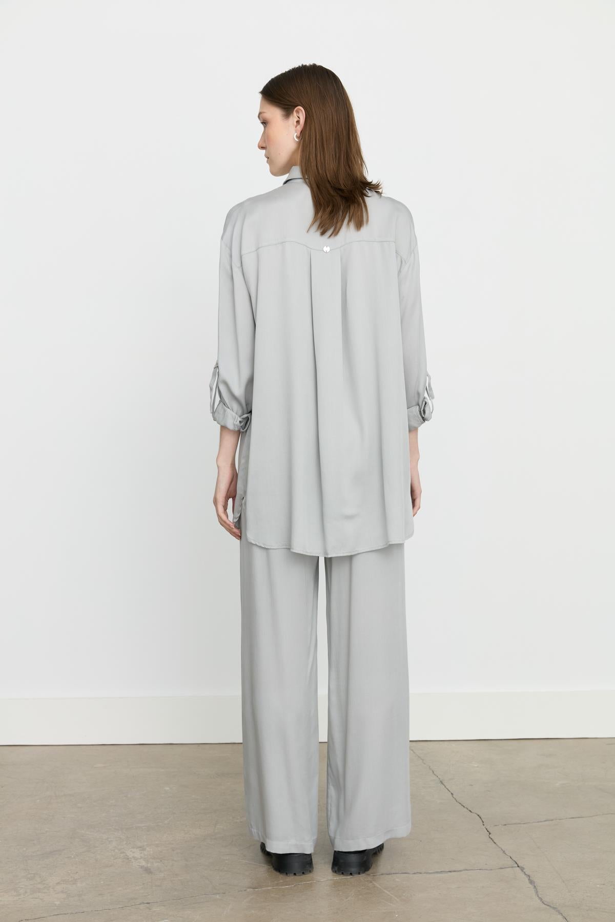 Tencel Pantolon Tunik Takım Gri