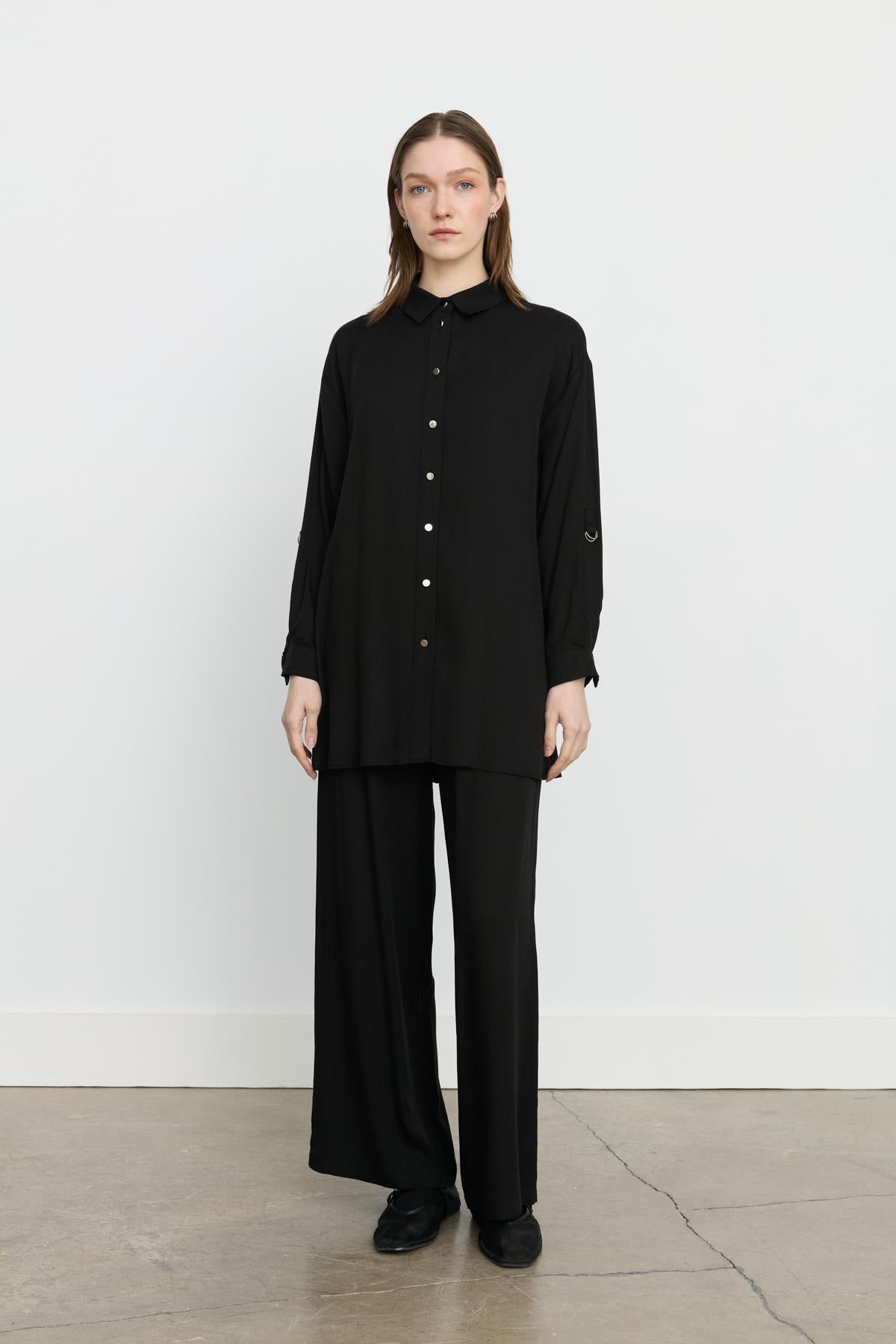 Tencel Pantolon Tunik Takım Siyah