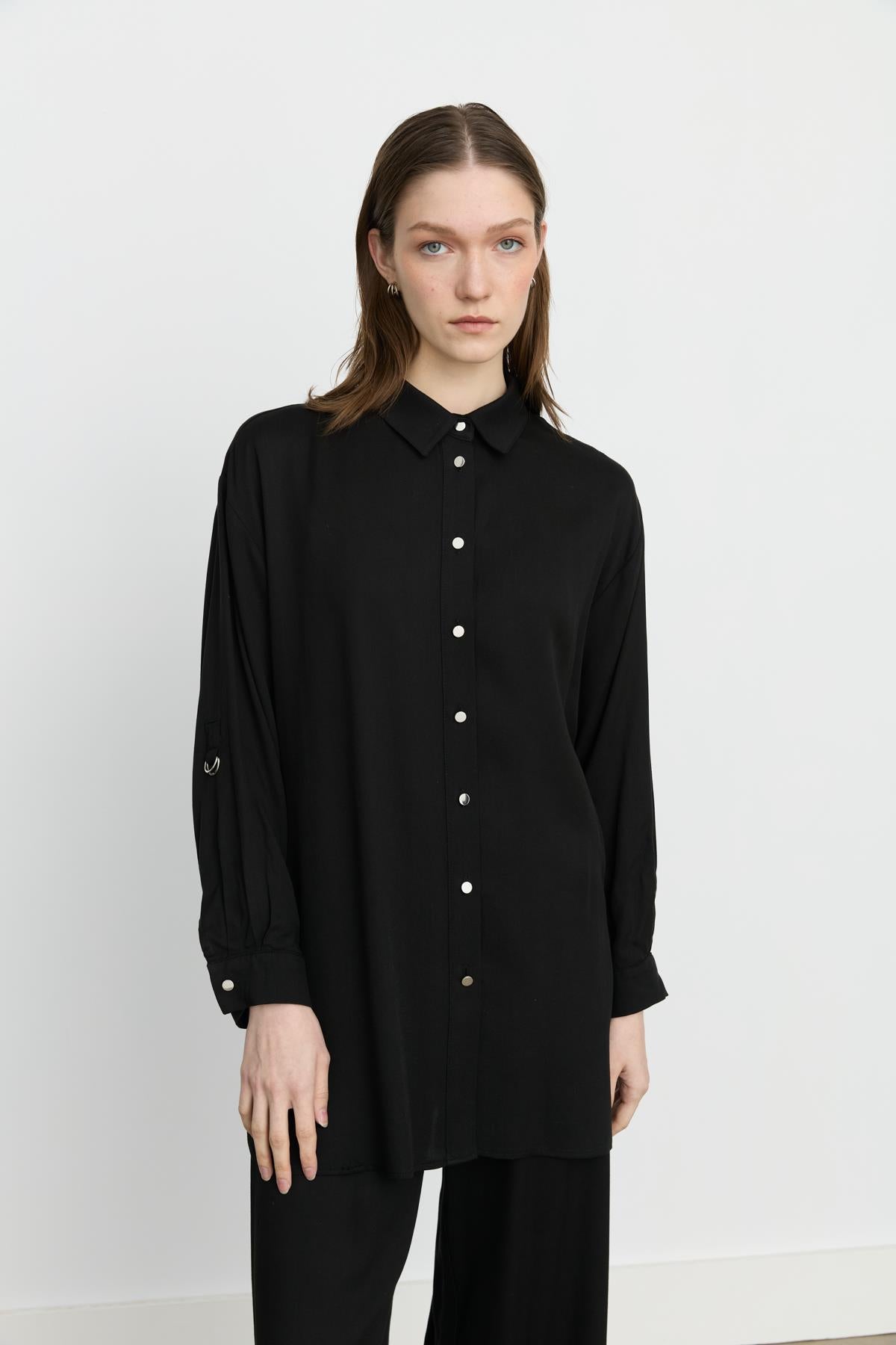 Tencel Pantolon Tunik Takım Siyah