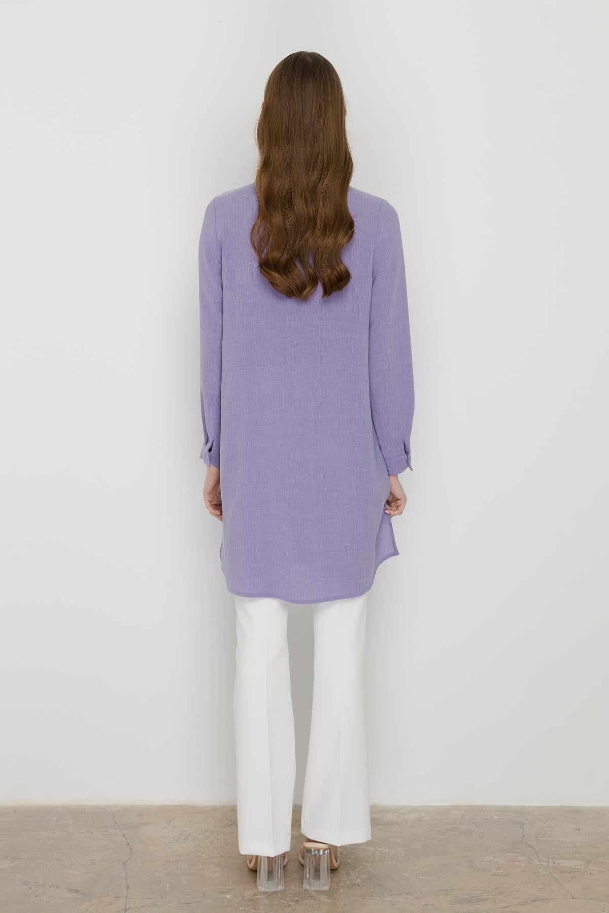 Yakası Bağlamalı Basic Tunik Lila