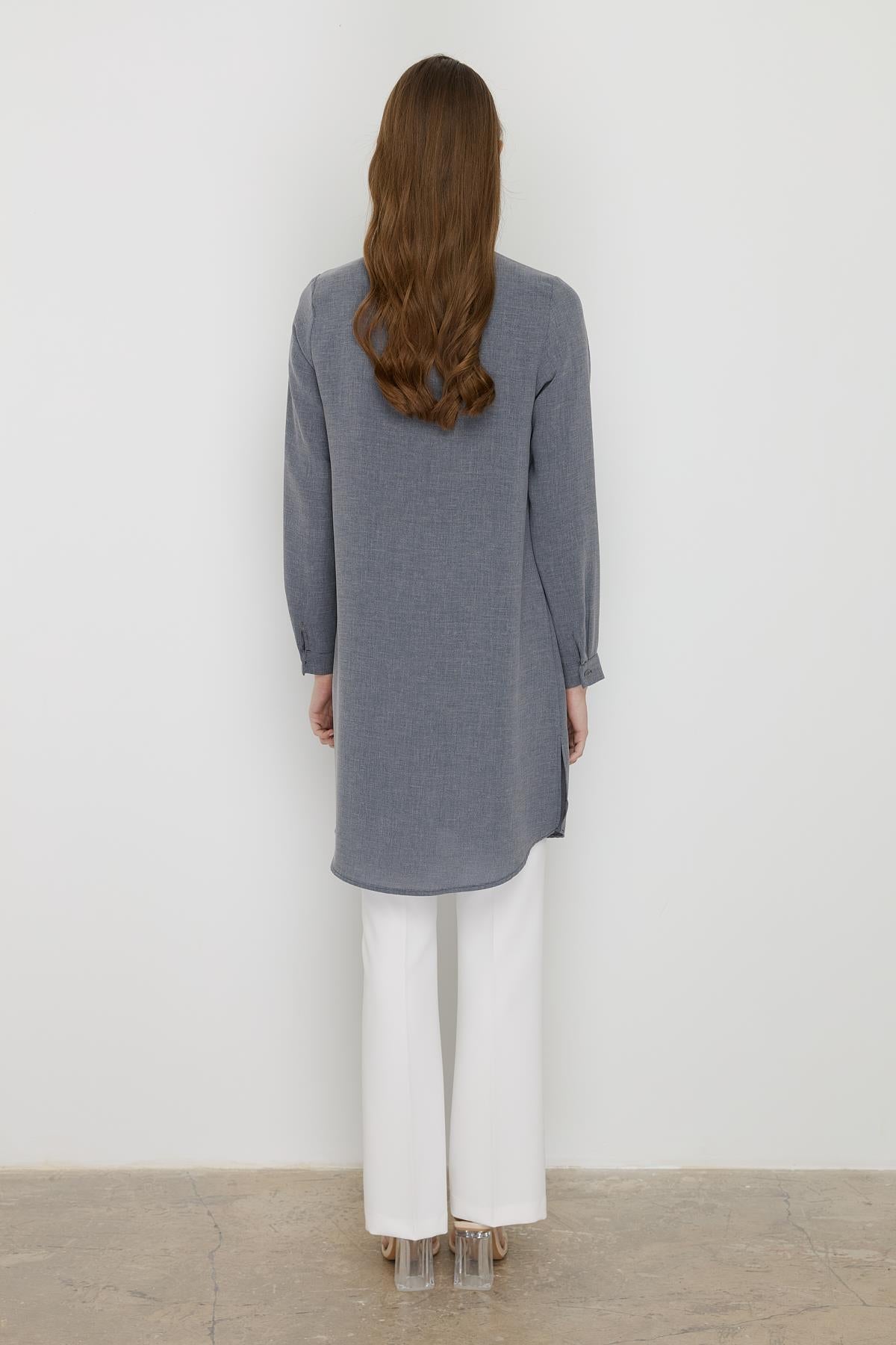Yakası Bağlamalı Basic Tunik Siyah